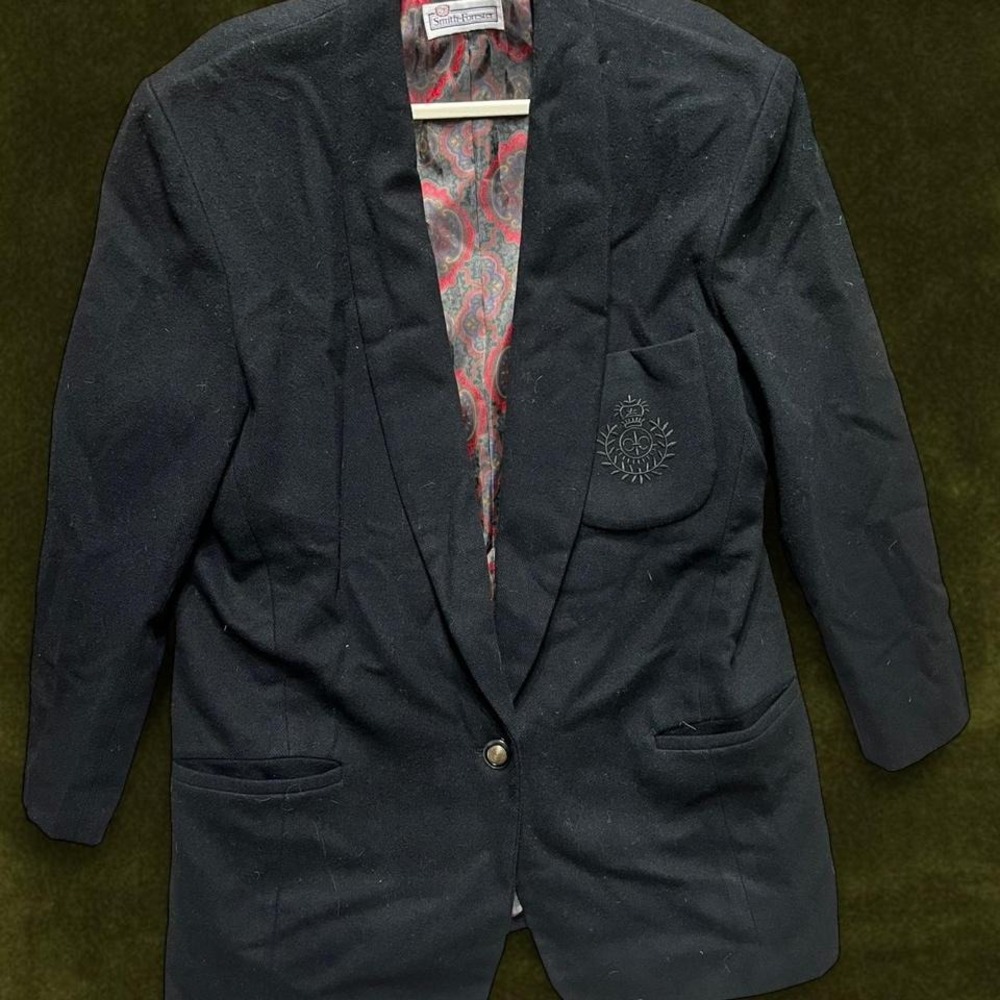 Vintage 1980s 100% Wool Smith-Forester Blazer w/ Gold Crest & Paisley Lining 12
